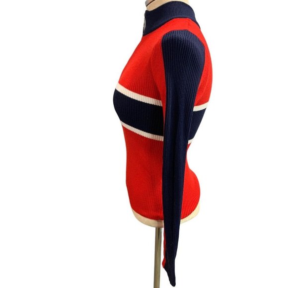 Small Trendy JS Women's Red Fitted 0-Ring Zip Mock Neck Sweater - Picture 4 of 7